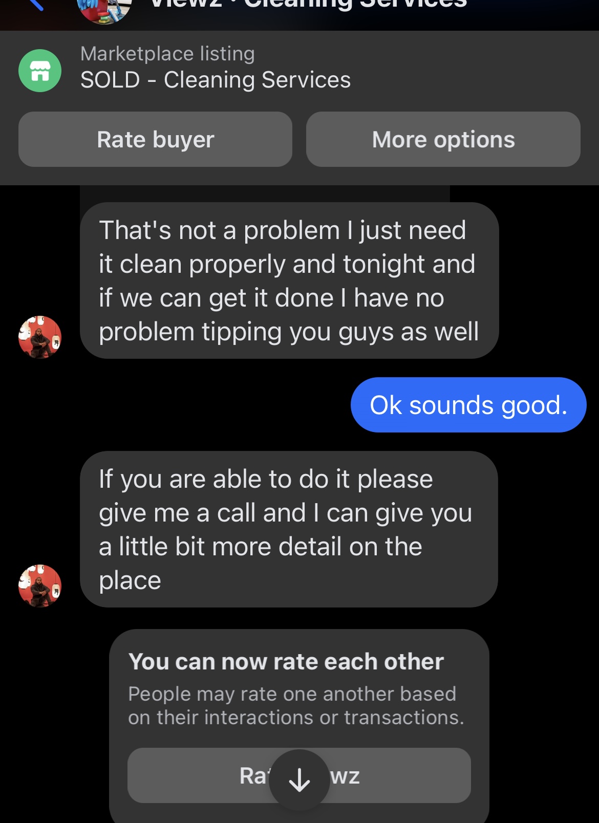 Anonymized marketplace inbox screenshot showing inbound inquiries.